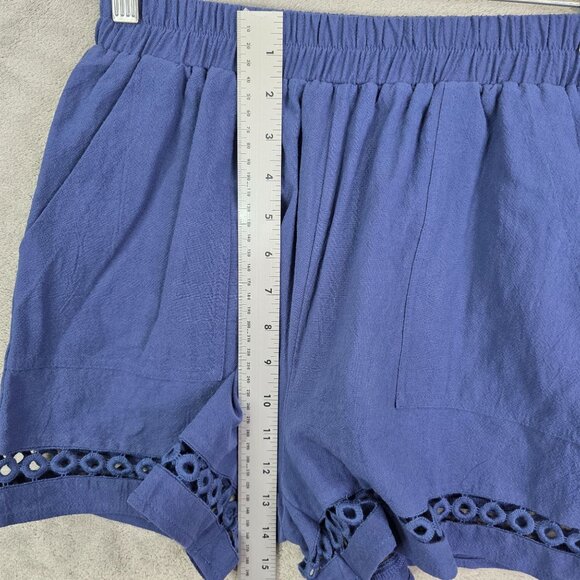 Womens Bsubseach Navy Blue Cotton Shorts Eyelet Hem Elastic Waist 4" Inseam S - Picture 5 of 10